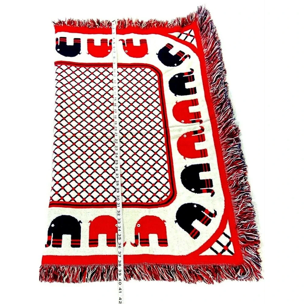 Elephant Throw Reversable Vintage 1971 Leonardo Looms Red & Blue